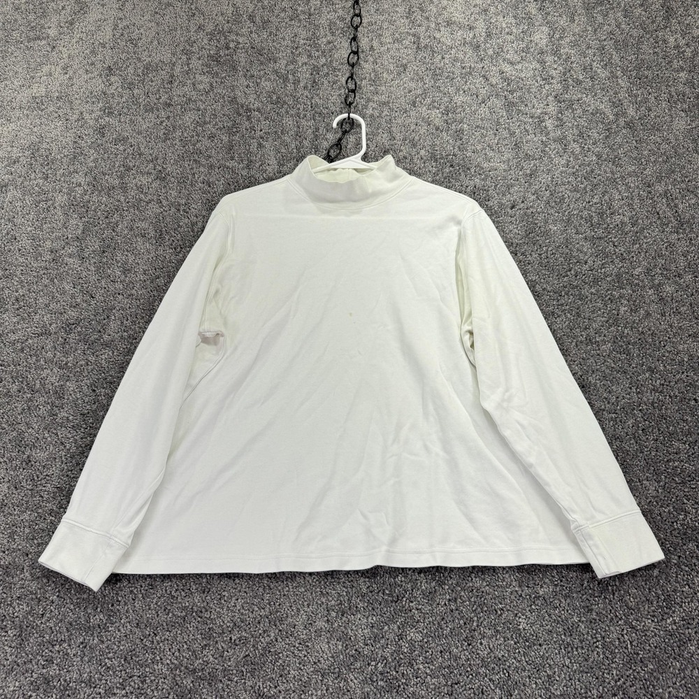 Lands' End Shirt Womens 1X White Long Sleeve Mock Neck Relaxed Fit Tee Casual